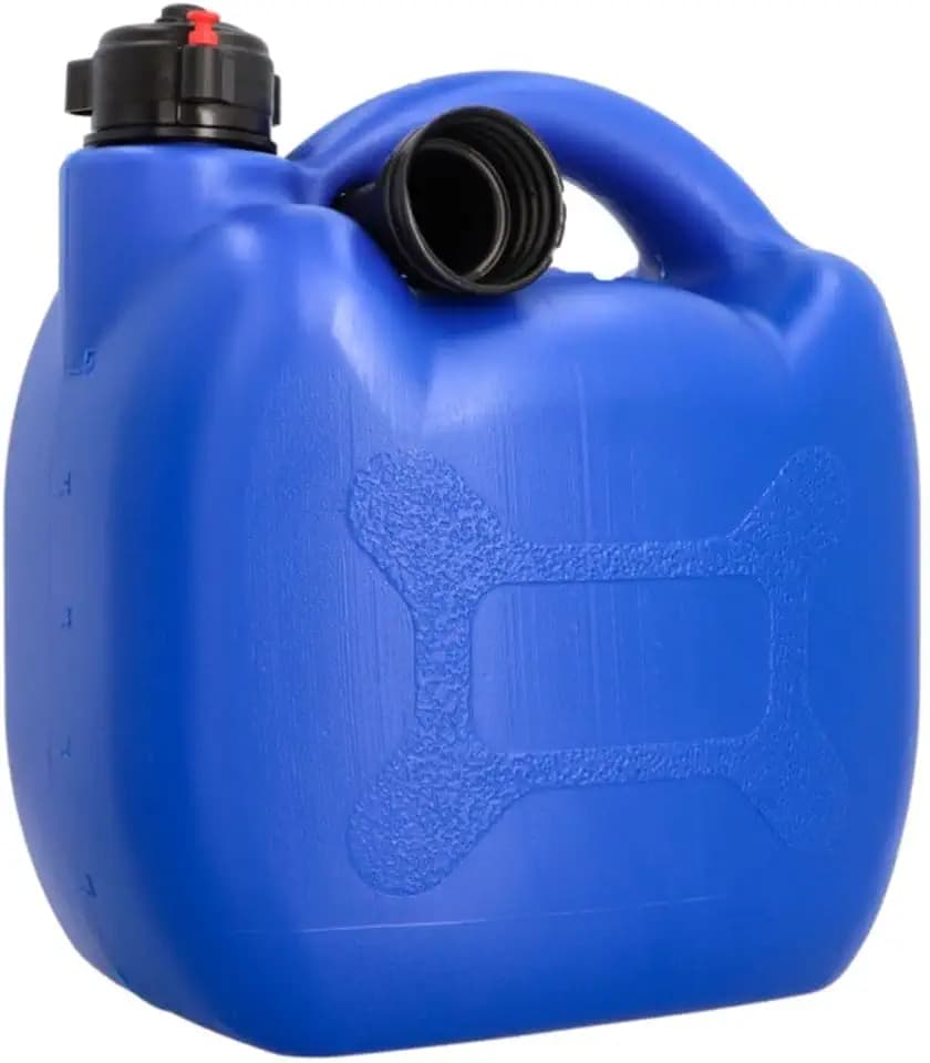 cartrend Benzinkanister Kunststoff Kraftstoffkanister, Reservekanister, UN-zertifiziert, inklusive flexiblem Ausgießer, Schraubverschluss und Markierstift, für Diesel, Benzin, Öl, E10, blau, 5 Liter