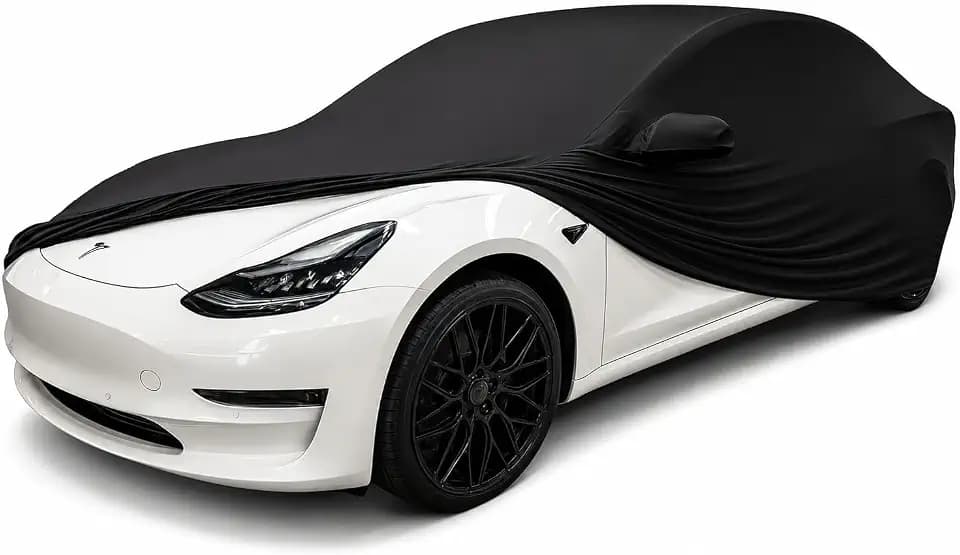 SR1 Performance USA Indoor Car Cover Custom Fit for Tesla Model 3 2017-2026 – Ultraguard Premium Stretch Satin with Soft Cotton Lining Dust Scratch Protection Breathable Garage Storage Cover – Black
