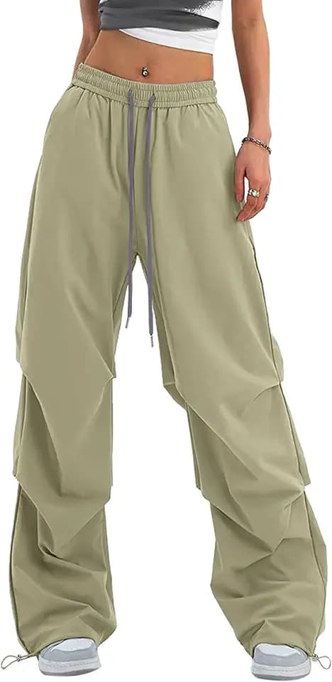 Bakyarder Women’s Y2K Baggy Parachute Pants Wide Leg Casual with Adjustable Drawstring Waist