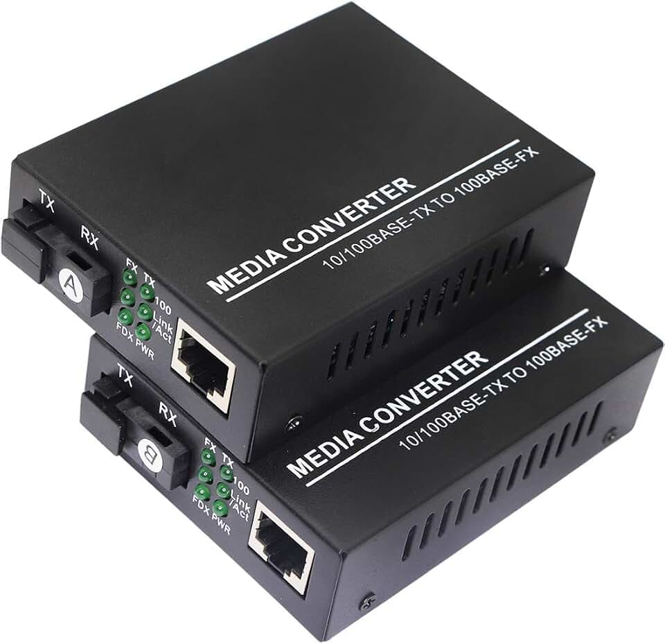 XMSJSIY Fiber Ethernet Media Converter, Single-Mode 10/100Base-TX to 100Base-FX, RJ45 to SC, Fiber Transceiver Up to 25KM (1 Pair)