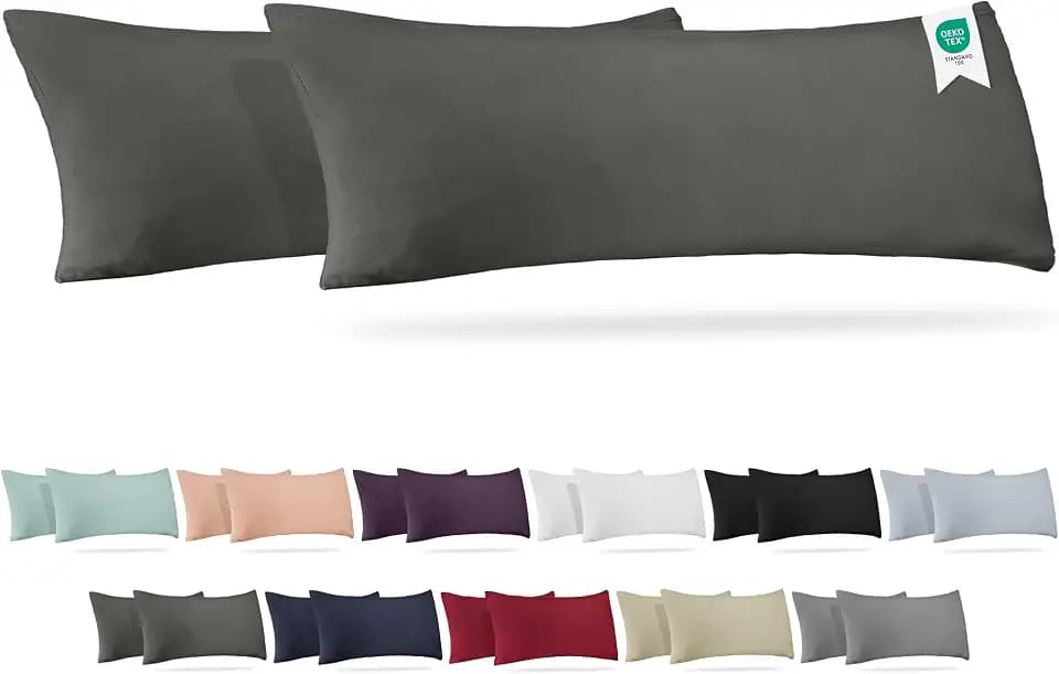 Barbons Seitenschläferkissen 40x145 Bezug 2er Set – 165 g/m² Oeko-TEX Zertifiziert Kissenbezug Kopfkissenbezug 100% Jersey Baumwolle Kissenbezüge Kissenhülle mit Reißverschluss (40x145-Anthrazit)