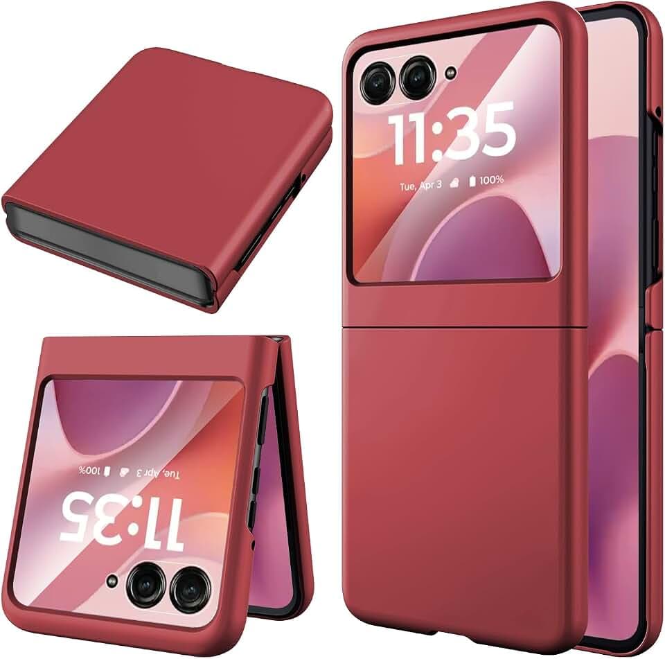Miimall Hülle Kompatibel mit Motorola Razr 60 Hülle mit Displayschutz, Anti-Kratz Stoßfest Ultradünn PC Slim Case für Motorola Razr 60 5G 2025 Case-Dunkel Rot