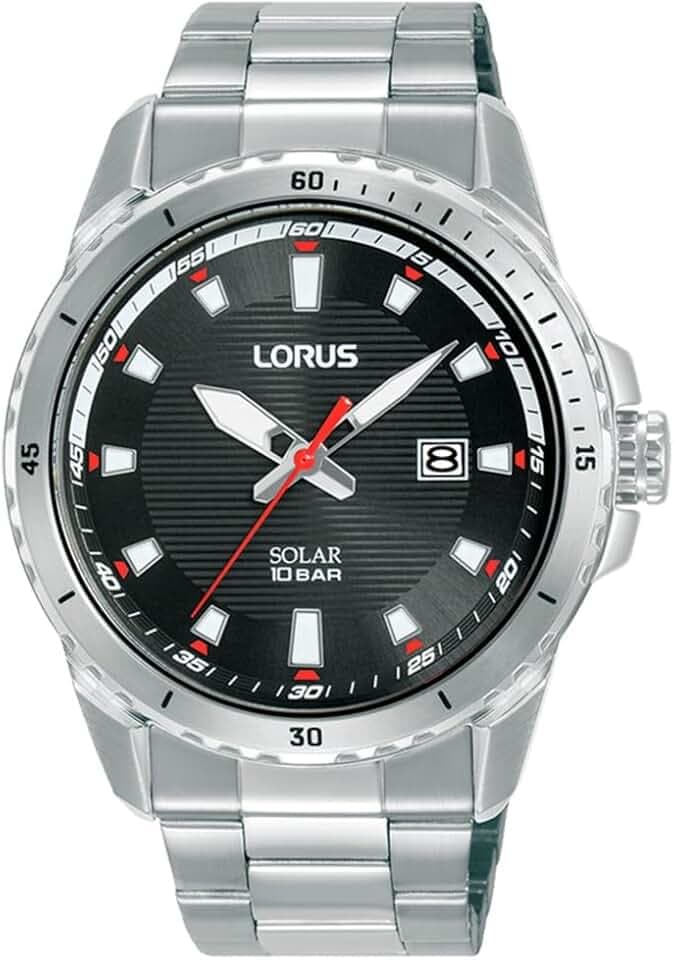 Lorus Herren Analog Quarz Uhr mit Edelstahl Armband,Silber/Schwarz