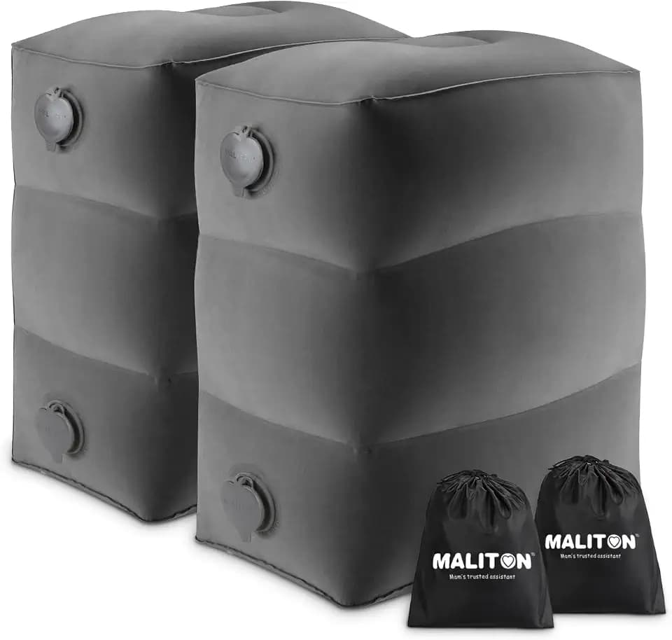 Maliton Fußstütze Flugzeug, Aufblasbare Fußstütze Kissen für Reisen Auto & Zuhause & Büro, Höhenverstellbar Flyaway Kids Bed, Zum Schlafen auf Langen Flügen für Kinder (Dunkelgrau, 2 Stück)