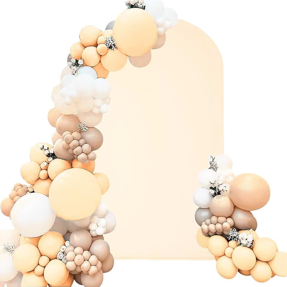 Fivenl Spandex Fitted Wedding Arch Cover 6FT Beige Arch Backdrop Cover, Round Top Chiara Backdrop Stand Covers for Wedding Birthday Party Baby Shower Banquet Arch Decoration (Beige, 6FT)