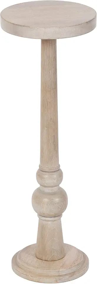 Kate and Laurel Wegner Coastal Wooden Round Drink Table; 8 x 23; Whitewash; Elegant and Durable Pedestal Table for Use as Small Drink Table; Plant Stand; or Decorative Item Display