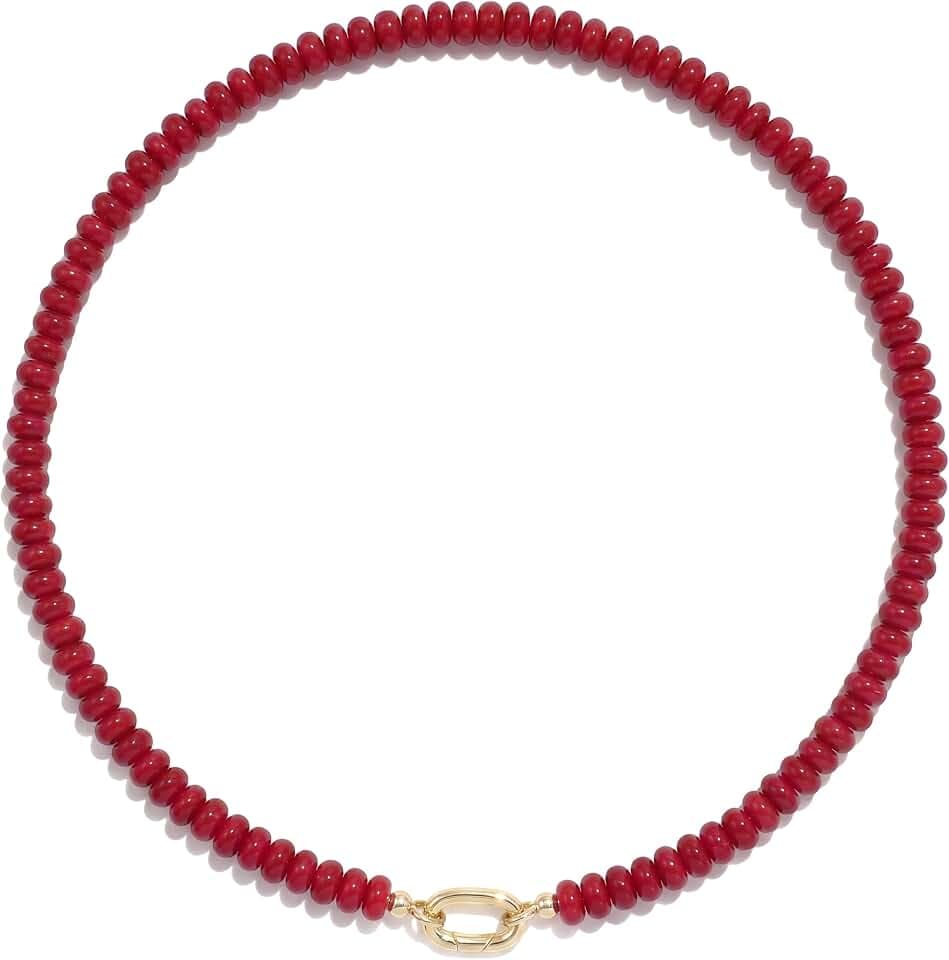 CONRAN KREMIX Colorful Stone Beaded Necklace for Women,Natural Gemstone Bead Choker Necklaces Boho Summer Beach Layering Necklace Jewelry Gift for Women