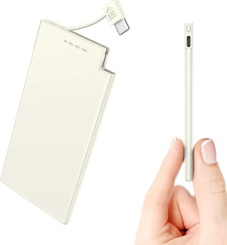 Auskang Thin Portable Charger with Built in USB-C Cable-5000mAh Slim Power Bank Compatible with Samsung, Google Pixel/Android Phones/ iPhone17 16 15 Series etc-Thin Battery Pack for Outdoor Travel