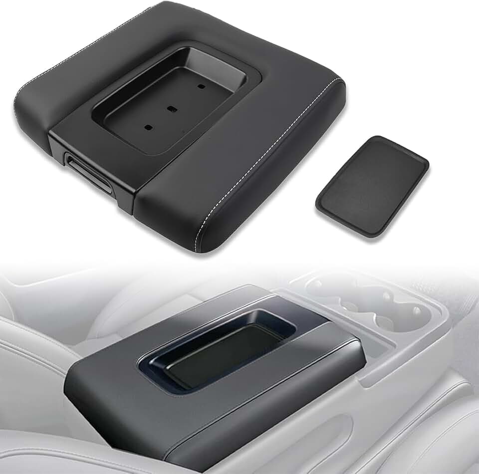 Front Seat Center Console Armrest Lid Compatible with 2014-2018 Chevrolet Chevy Silverado Suburban Tahoe GMC Sierra Yukon XL Replaces 22881398 22876379, Black (Armrest Lid with Mat)