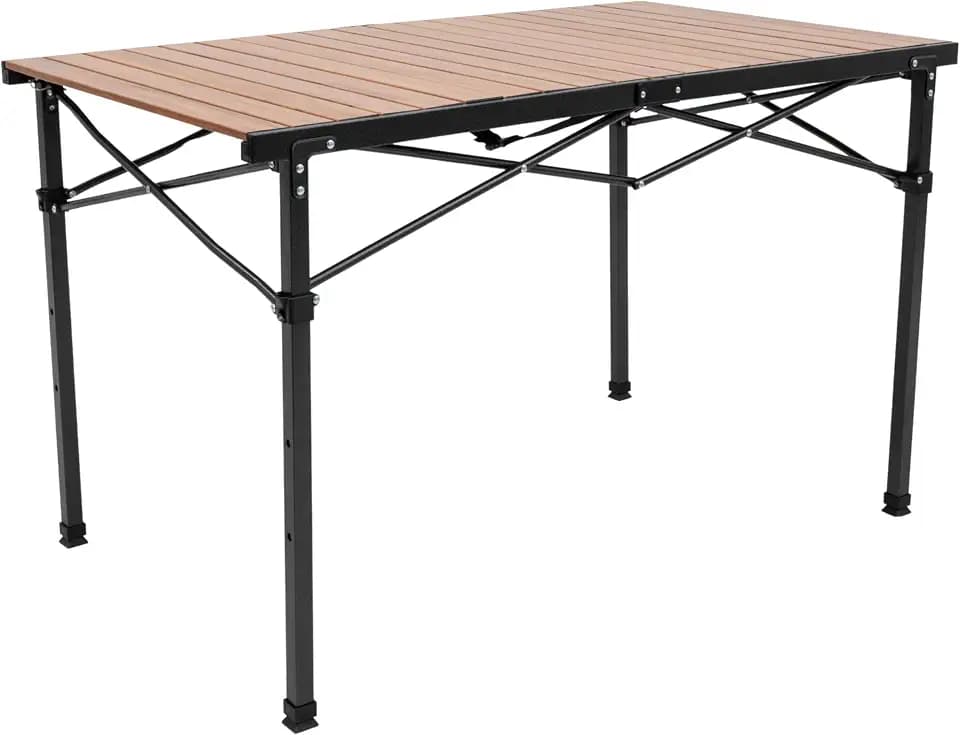 ALPS Mountaineering Overlanding Table, Aluminum Roll-Top with Wood-Look, Adjustable Height