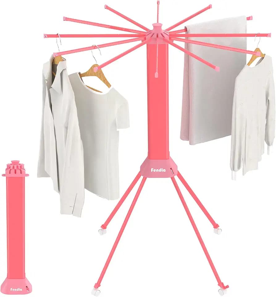 fendia Clothes Drying Rack ​Foldable & ​Collapsible Drying Racks with 4-Leg Octopus Design, Large Capacity ​Space Saving Indoor Drying Rack for Bedroom,Balcony,Laundry for Indoor/Outdoor Use（Pink）
