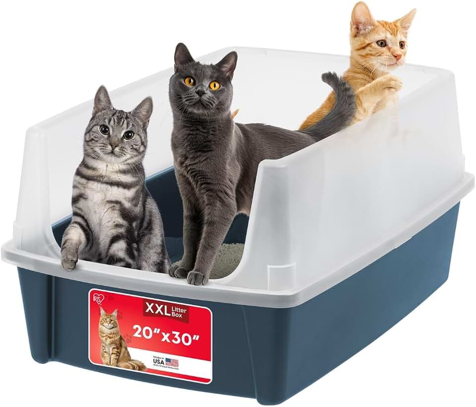 IRIS USA XX-Large High Sided Cat Litter Box, Scatter Shield, Navy