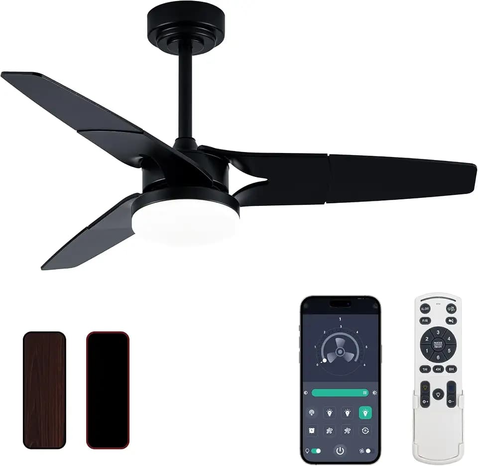Ceiling Fan with Lights and Remote, Black 42 In