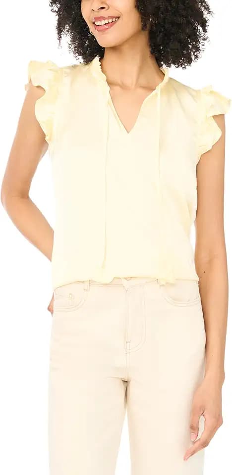 Vince Camuto Women's Flutter Sleeve Tie Split Neck Blouse