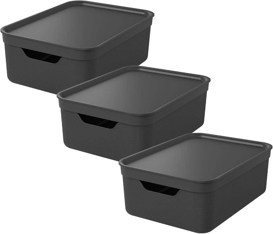 Rotho Jive Aufbewahrungsbox mit Deckel 3 x 10 L Stapelboxen A4 Anthrazit