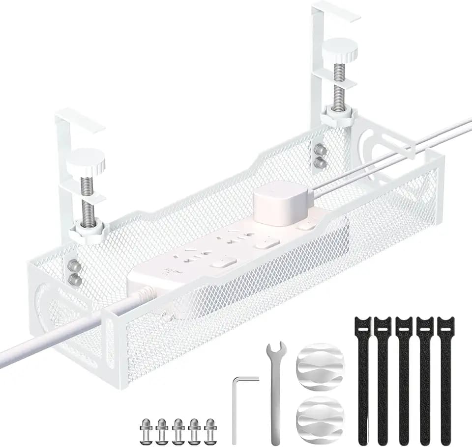 Under Desk Cable Management Tray, No Drill Mesh Cable Tray Cord Organizer