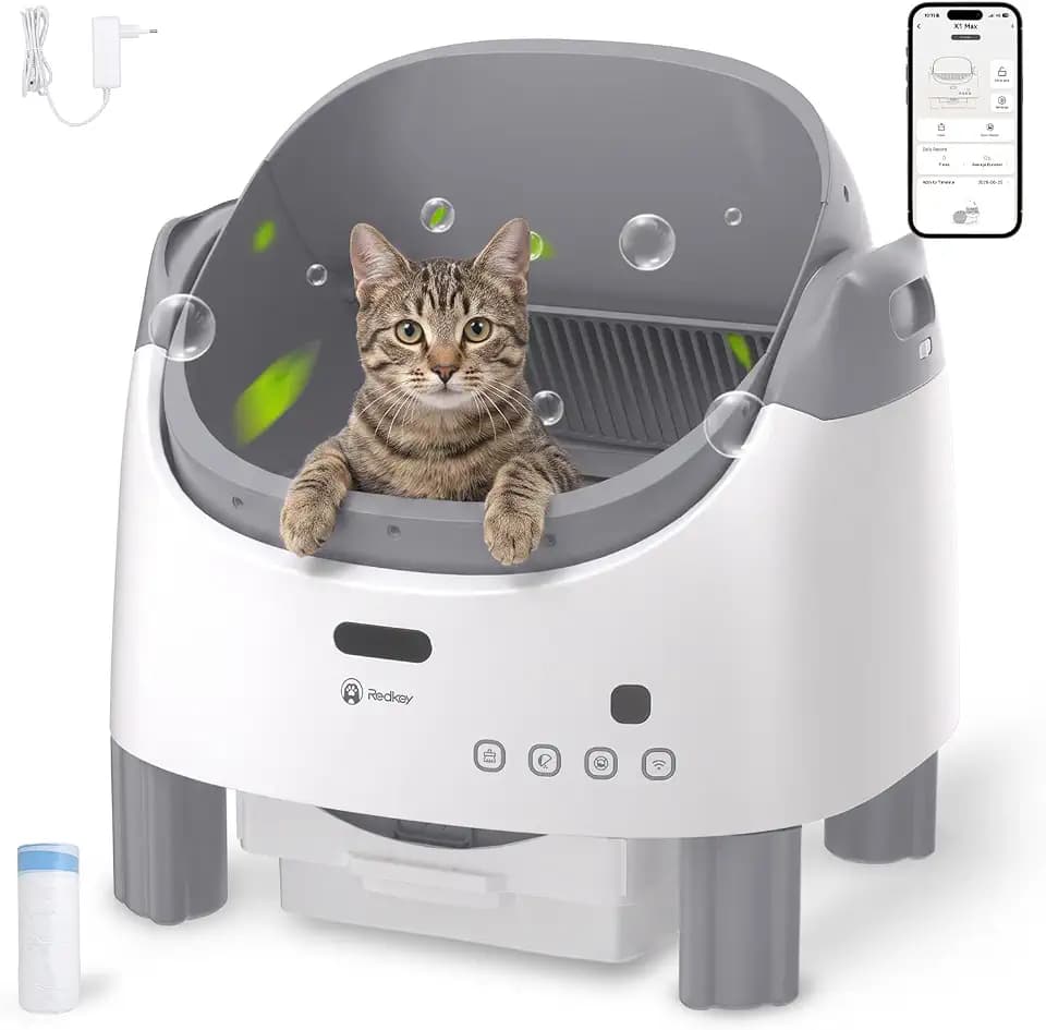 Redkey X1 Max Selbstreinigende Katzentoilette Offenes, XXL Automatisches Katzenklo für Mehrkatzenhaushalte mit App-Steuerung, Mehrfachsensoren, Sicherheitsschutz, Geruchsbekämpfung, Einklemmschutz