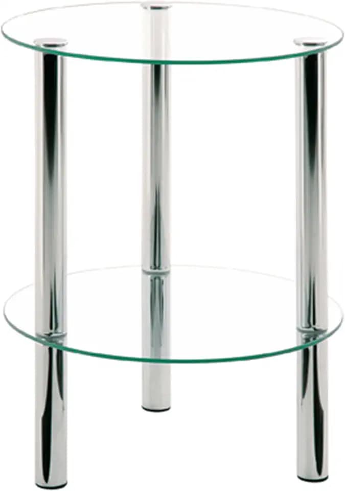 HAKU Beistelltisch rund Chrom, Metall Sicherheitsglas Sofatisch mit Glasplatte - Maße: H 47 cm x Ø 35 cm, Style: Modern