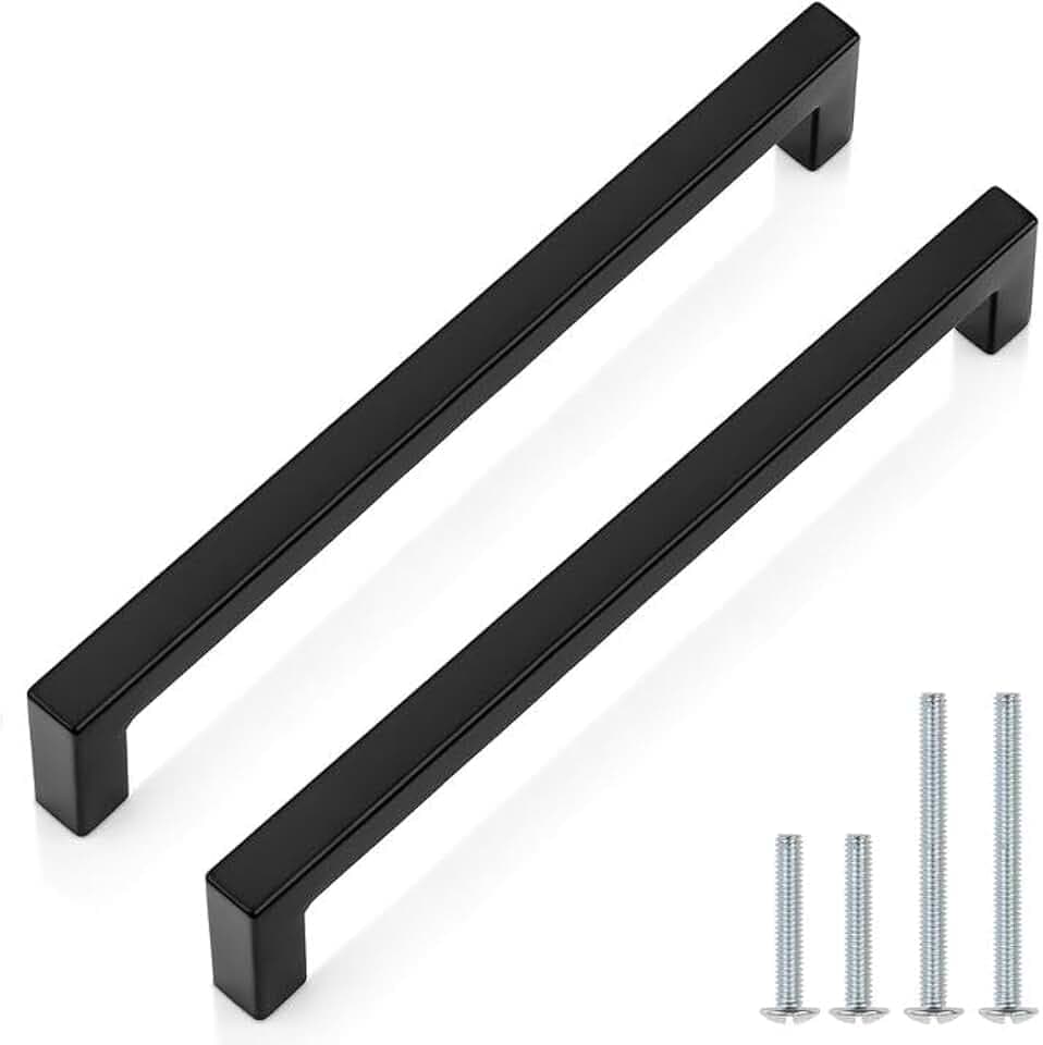 Probrico 12 Pack 7-1/2 Inch (192mm) Hole Center Cabinet Handles Stainless Steel Kitchen Drawer Pulls Square Bar Cabinet Hardware for Kitchen Bathroom Cupboard