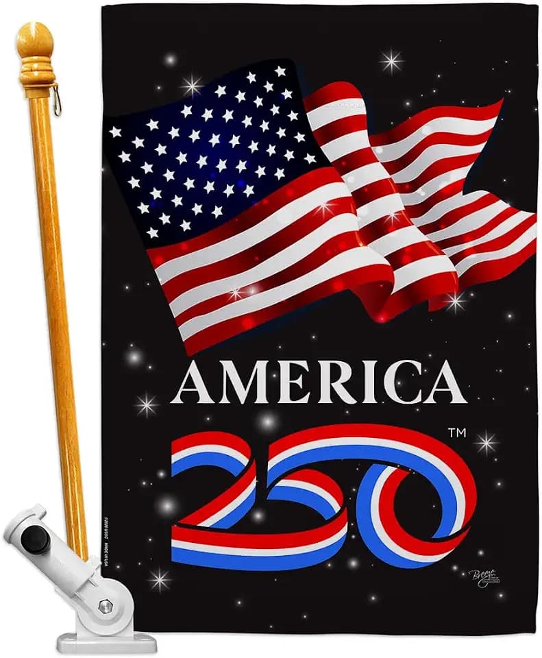 America 250 Flag American July 4th Wooden Pole Kit For Outside House Decoration Gift Official Licensed Canvas Textile Wall Decor Independence Day Tapestry USA 250th Anniversary Merchandise