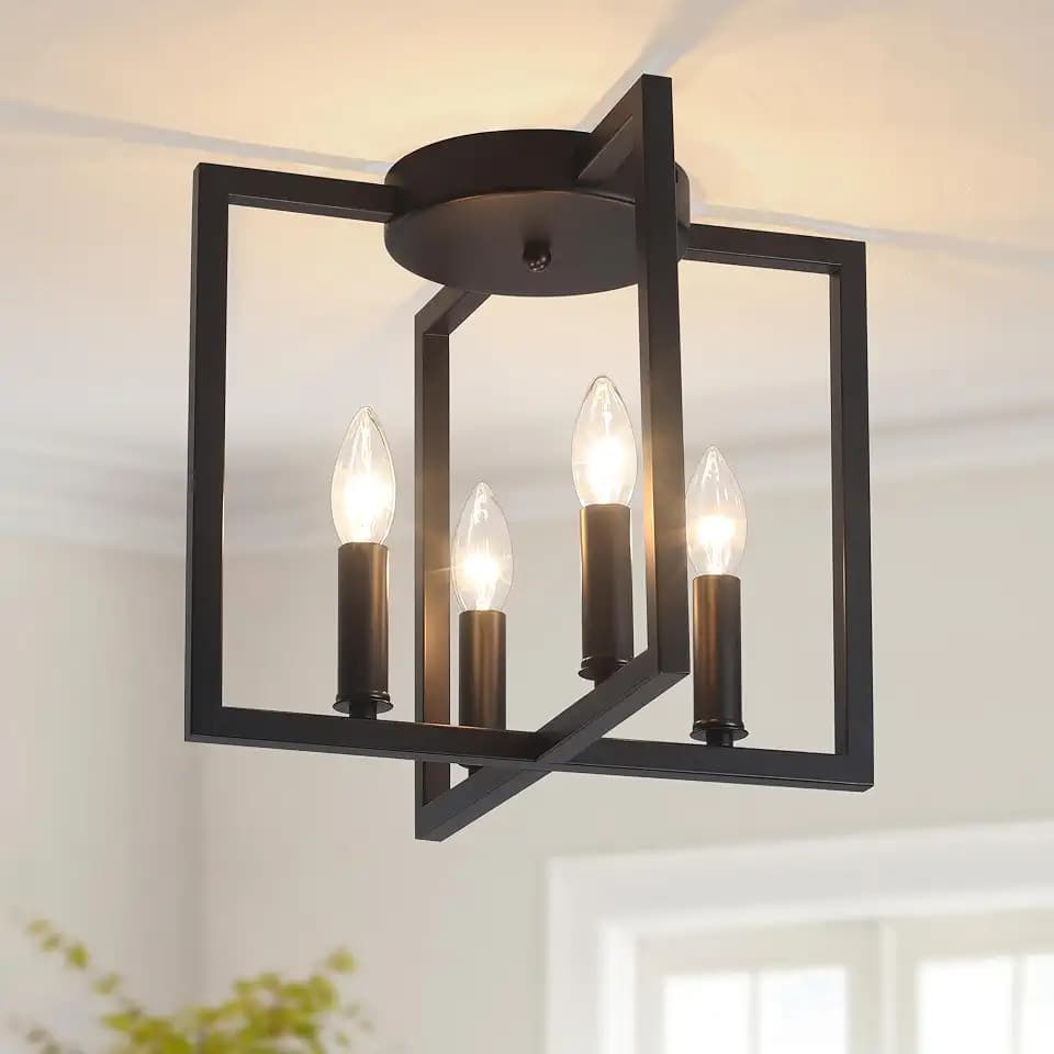 Semi Flush Mount 4-Light Black Ceiling Light, Modern Industrial Light