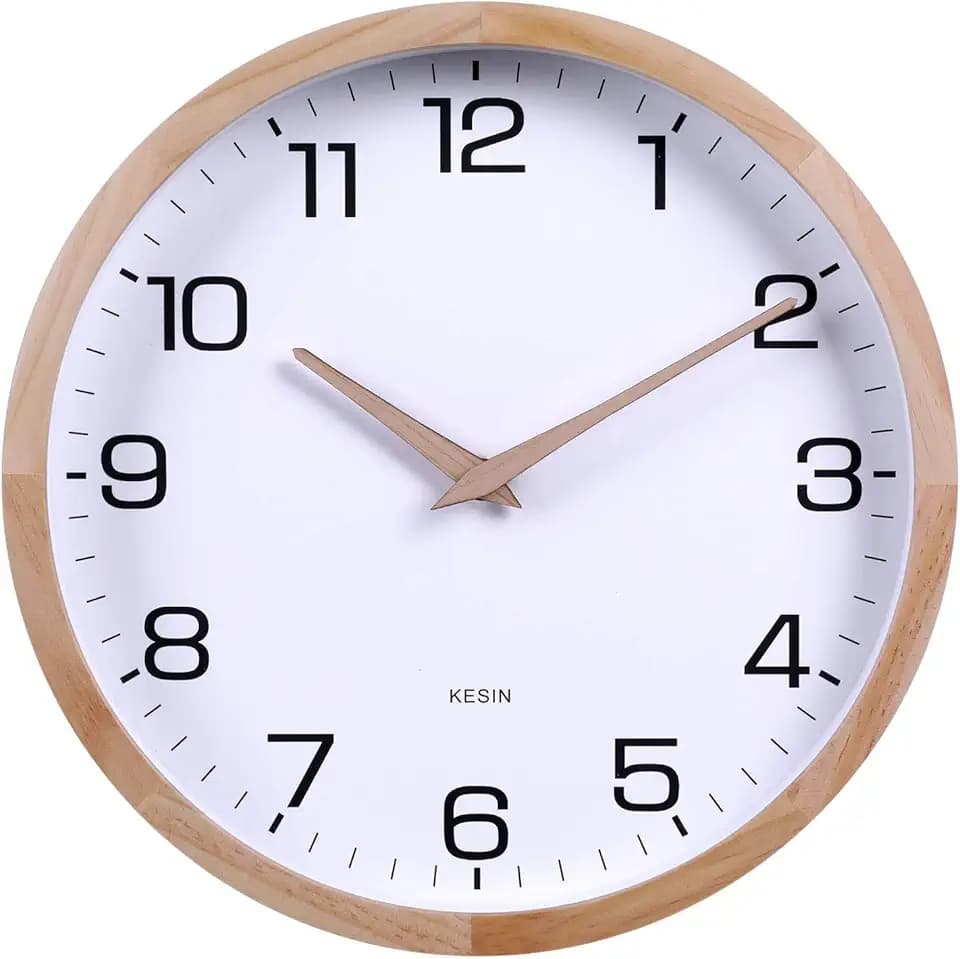 Kesin 30,5 cm große, runde Wanduhr aus Holz, geräuschlos, analog, digital, batteriebetrieben, Nicht tickend, für Wohnzimmer, Küche, Schlafzimmer, Büro, Vintage-Heimdekoration