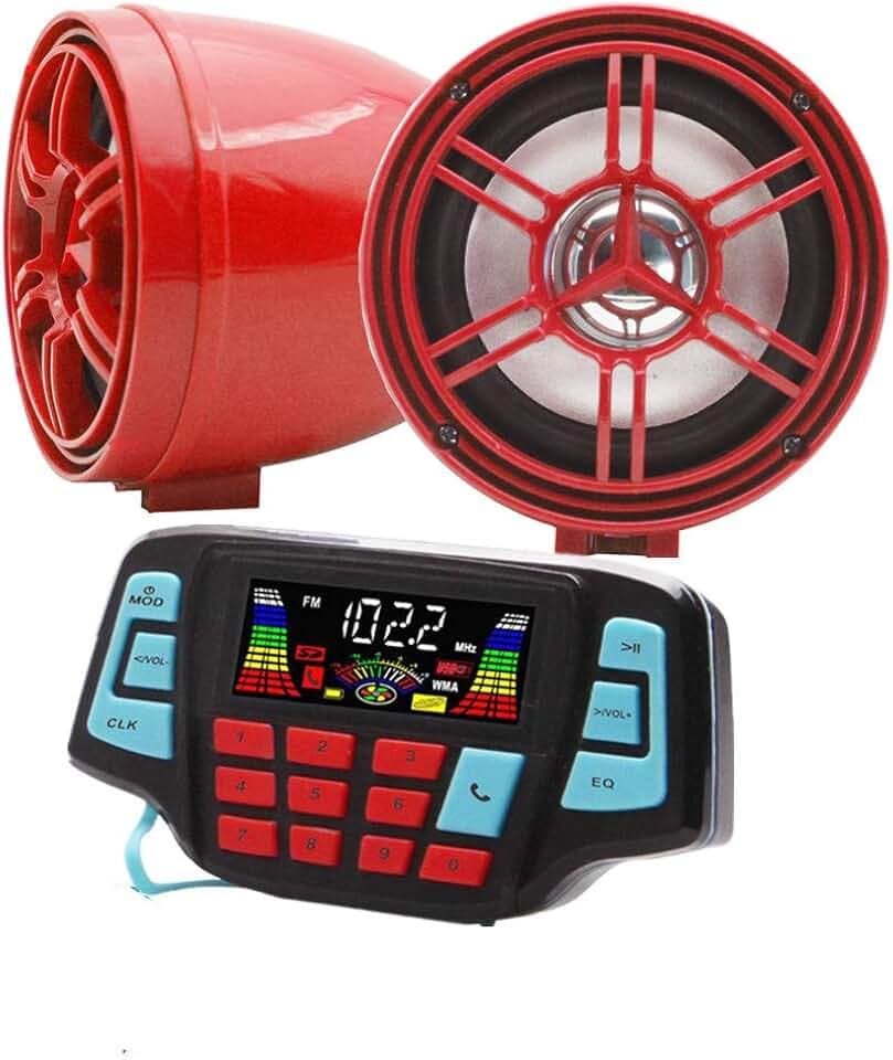 XYC 3" Motorcycle Weatherproof Bluetooth Wireless Speaker MP3 Music Player Sound Audio Stereo Amplifier System ATV UTV USB 2.0, Micro SD, FM Radio (Red)