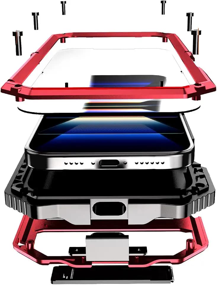 Lunivop for iPhone 16 Pro max Case Metal Heavy Duty Military Red