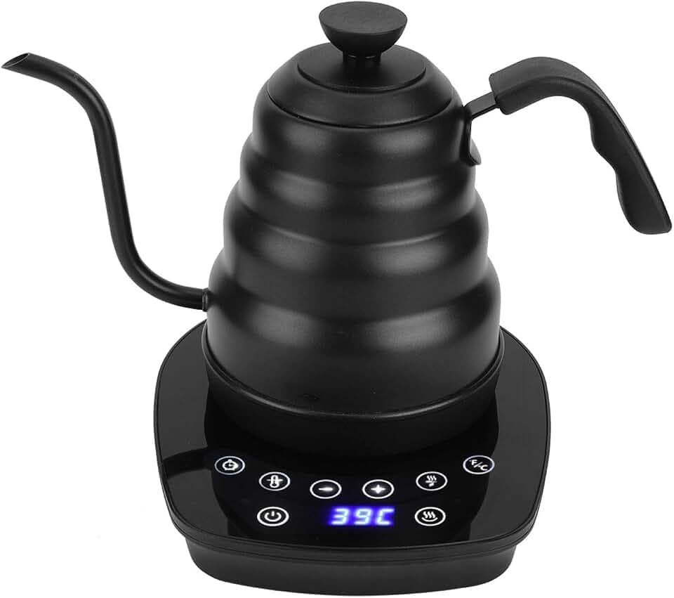 Elektrischer Übergießkessel mit Schwanenhals 1,2 l Kaffee- und Teekessel aus Edelstahl, 1000 W Ein-Klick-Kochen, digitale LED-Anzeige, variable Temperaturregelung, integrierte Brühstoppuhr