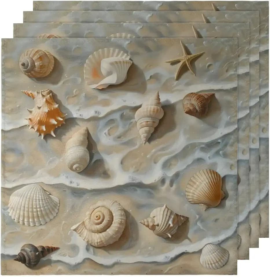 Seashells Starfish Cloth Napkins Set of 4, 20x20 Inch Reusable Napkins Cloth Beach Theme Washable Decorative Table Dinner Napkins for Parties Weddings Lunch