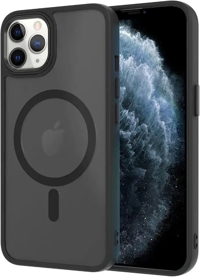 AOMYKE für iPhone 11 Pro Hülle Magnetisch, Handyhülle für iPhone 11 Pro kompatibel mit Magsafe Transluzente Matte Anti-Fingerabdruck Kratzfeste PC Rückseite + TPU Bumper - Schwarz