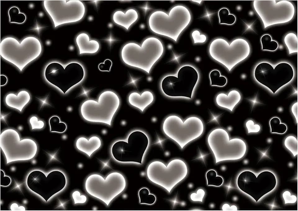10X8FT Black Heart Shaped Photo Backdrop Party Decoration Shining Heart Shaped Happy Birthday Background Selfie Wall Decoration DH-351