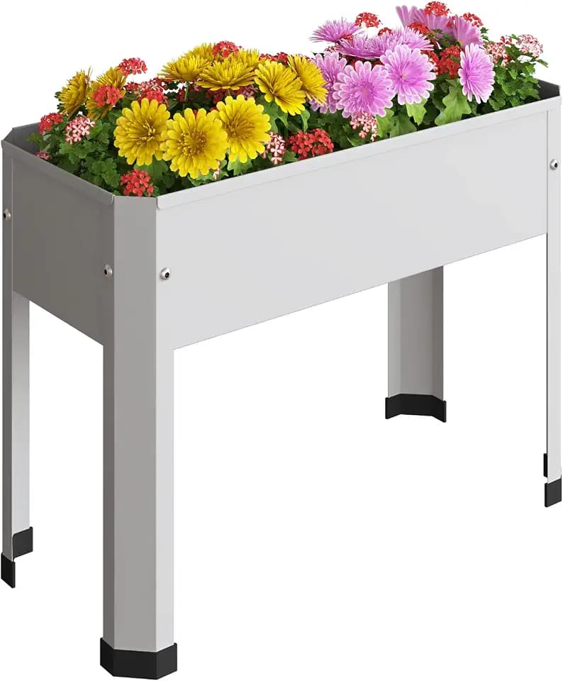 PROXRACER Raised Garden Bed with Detachable Legs Elevated Metal Planter Box for Growing Fresh Herbs Vegetables Flowers Succulents&Other Plants for Outdoor Backyard Patio Deck Balcony White S