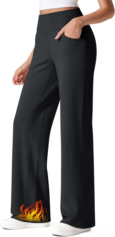 G4Free Thermohose Damen Winter Gefüttert Hohe Taille Winterhose Yogahose mit Taschen Weites Bein Freizeithose Warme Jogginghose