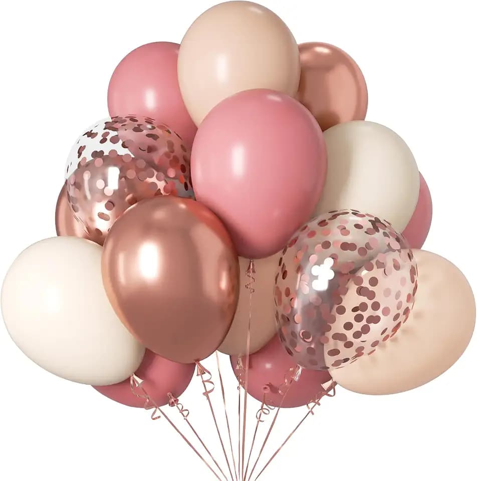 Luftballons Rosa Rosegold Weiß, 30 Stück Rosegold Weiß Retro Rosa Luftballons Geburtstag, Helium Konfetti Ballons Rosa für Mädchen Frau Geburtstagsdeko Hochzeit Babyparty Valentinstag Party Deko