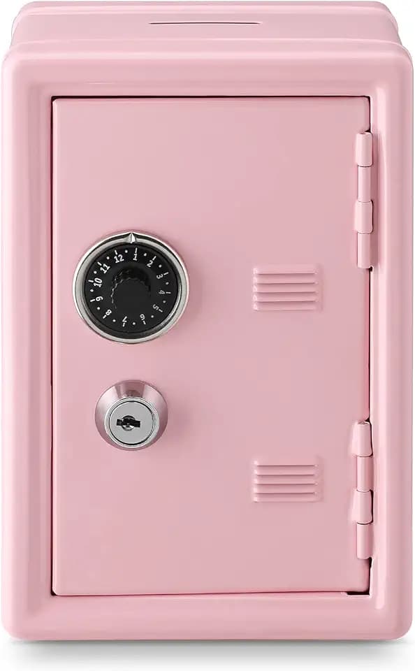 Younion Mini Money Safe and Cash Lock Box, 4.6"x 4.2"x 6.9" Pink
