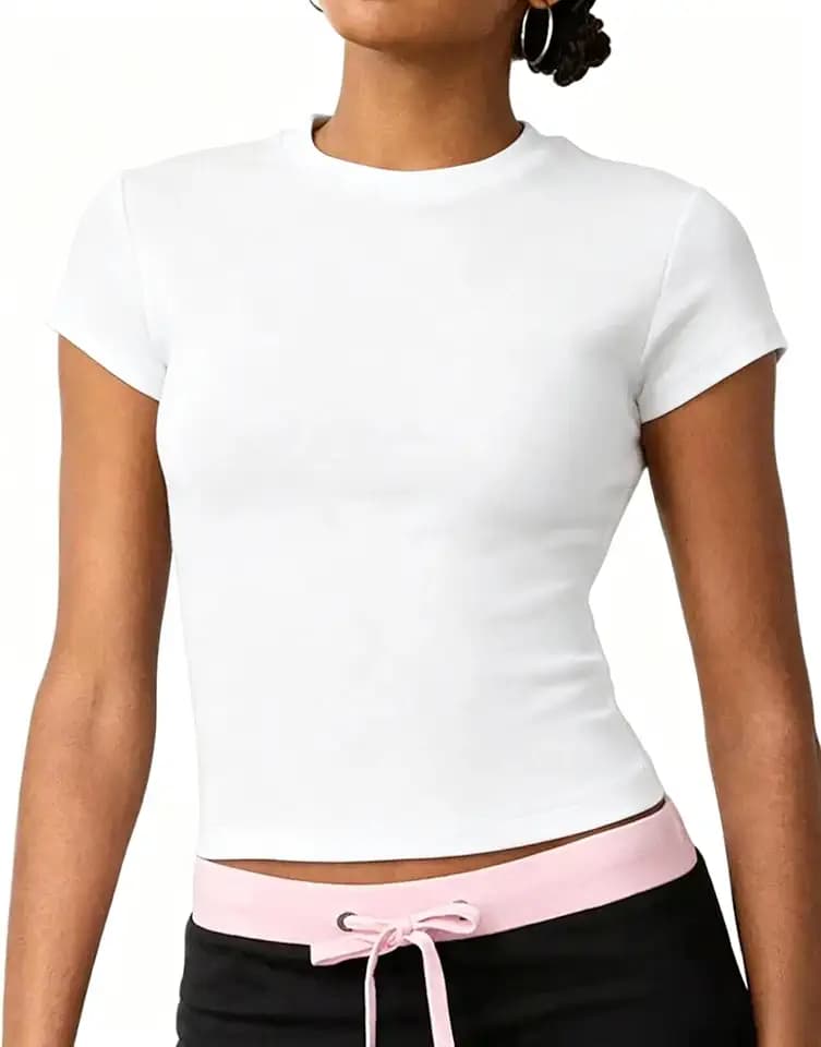 DGRPI Womens Cotton Basic Crew Neck T-Shirts Y2K Cute Crop Tops Baby Tee