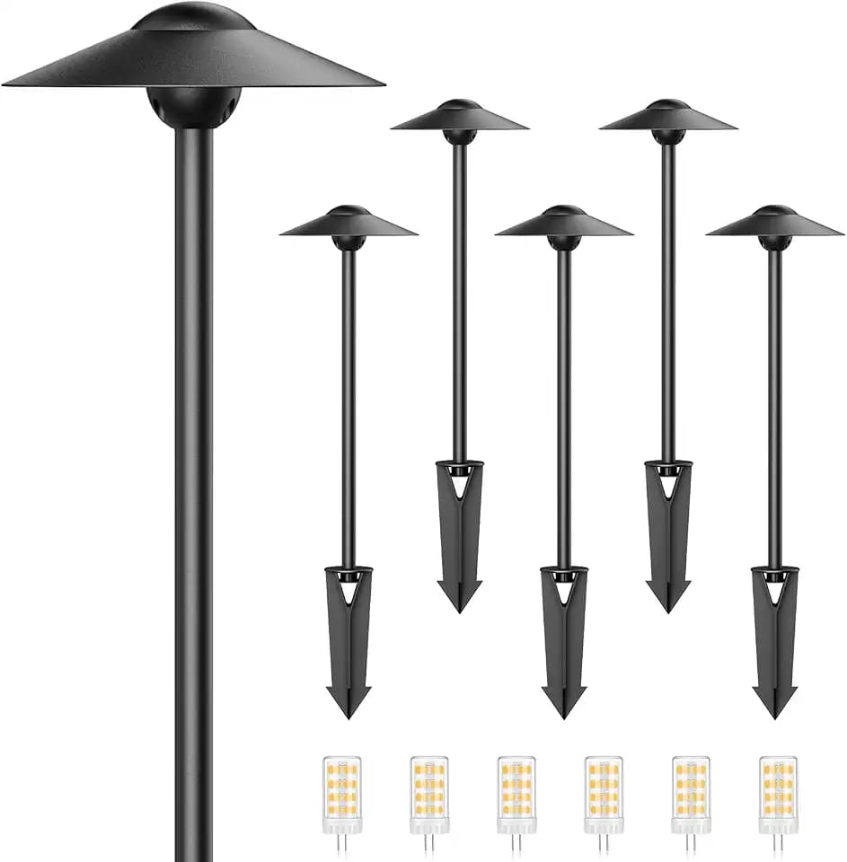 Gardencoin Low Voltage Pathway Lights (8.5'' Shade, 21.5'' Tall)，12V Outdoor LED Landscape Path Lights Wired, Aluminum Pathway Lighting with 3W 2700K Replaceable Bulb for Walkway Garden Yard, 6 Pack