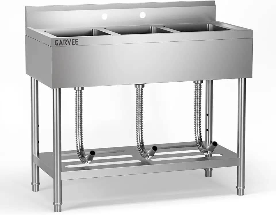 Utility Sink, Freestanding 3 Compartment Sink(18" x 10" x 8"), Stainless Steel Commercial Restaurant Sinks, Laundry Tub with 2 Pre-Drilled Faucet Holes(39" x 13" x 33")