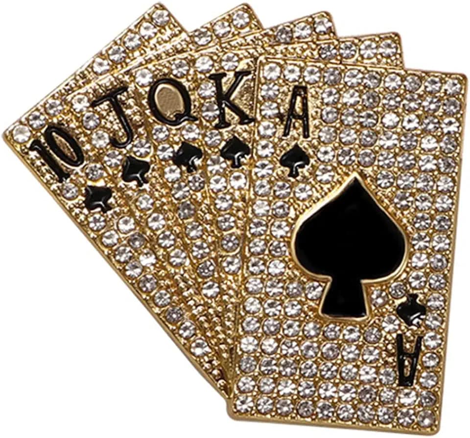 coadipress Rhinestone Crystal Playing Cards Brooch for Men Women Punk Poker Brooches Personalized Hip Hop Shinny Lapel Pins Dainty Dance Suit Shirt Dress Clothes Party Accessories