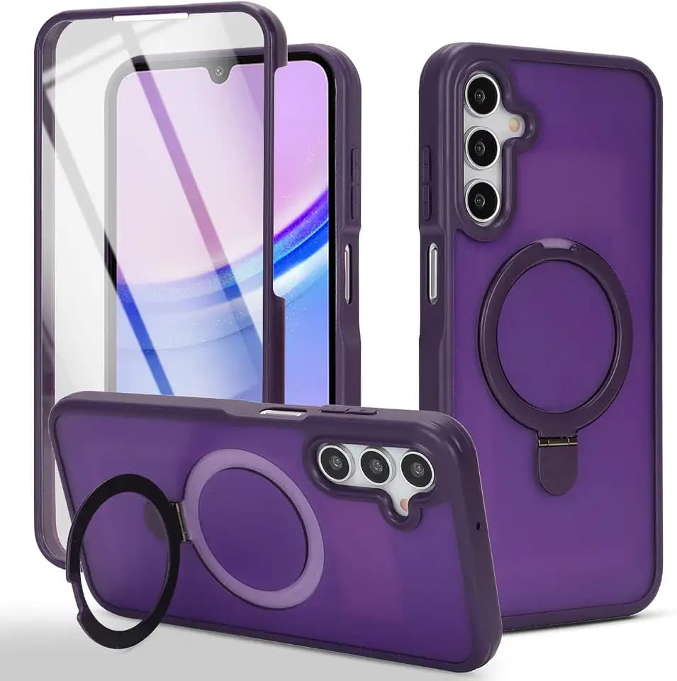 for Samsung Galaxy A15 Case with Screen Protector,Dark Purple