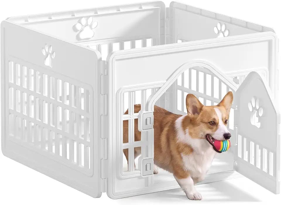 NEWBULIG Plastic Dog Playpen, Pet Fence 24 Inch Indoor 4 Panels