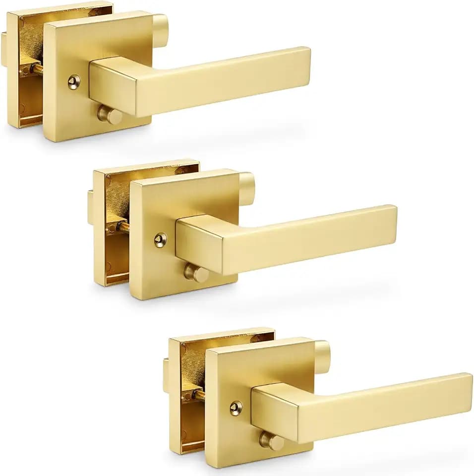 Linkaa Gold Privacy Interior Door Handle Lever with Push Lock Keyless Lock