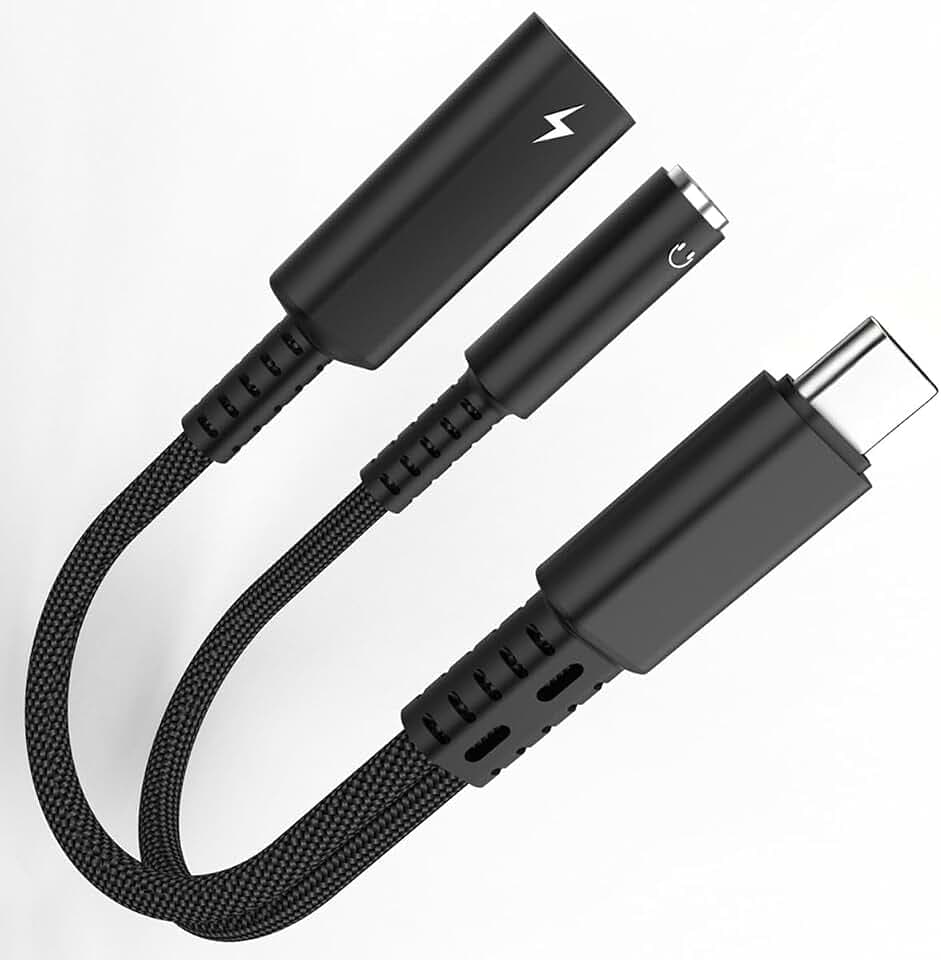 USB C to 3.5mm Audio Aux Headphone Jack Adapter and Charger Dongle Splitter