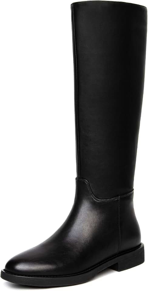 Women's Knee High Boots Flat Round Toe Low Heel Tall Boots Side Zipper Fall Riding Long Boot