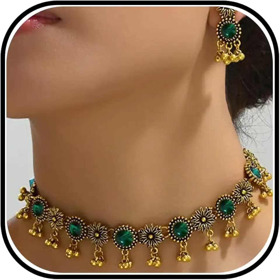 Frodete Indian Jewelry Sets for Women Traditional Bohemian Wedding Jewelry Set Indian Dresses for Women Oxidized Ethnic Party Prom Wear