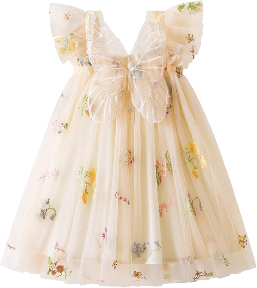 DivingBirds Baby Mädchen Kleid Kleinkind Schmetterling Tüll Kleid Ärmelloses Sommer Hochzeit Geburtstag Festliche Party Blumen Kleider für Mädchen 6 Monate-5 Jahre