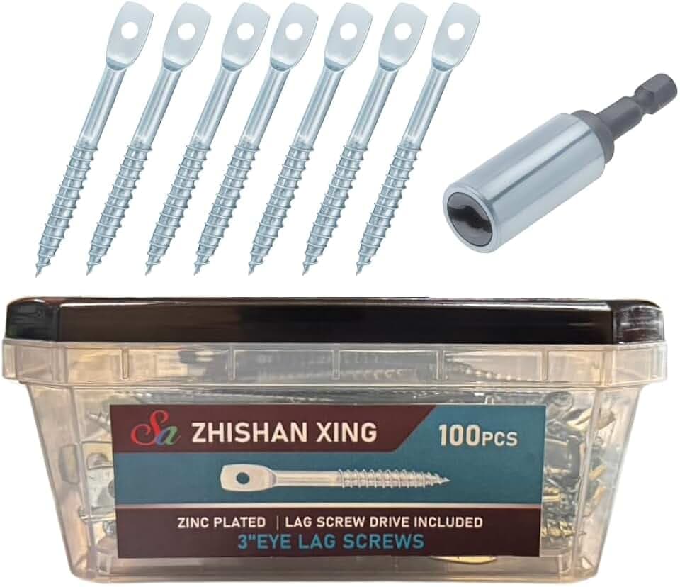 100Pcs 3" Eye Lag Screws for Wood Zinc Plated with 1Pcs Eye Lag Driver