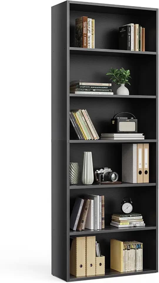 DUMOS 6-Tier Bookcase, 63 Inch Tall Open Bookshelf, Modern Black