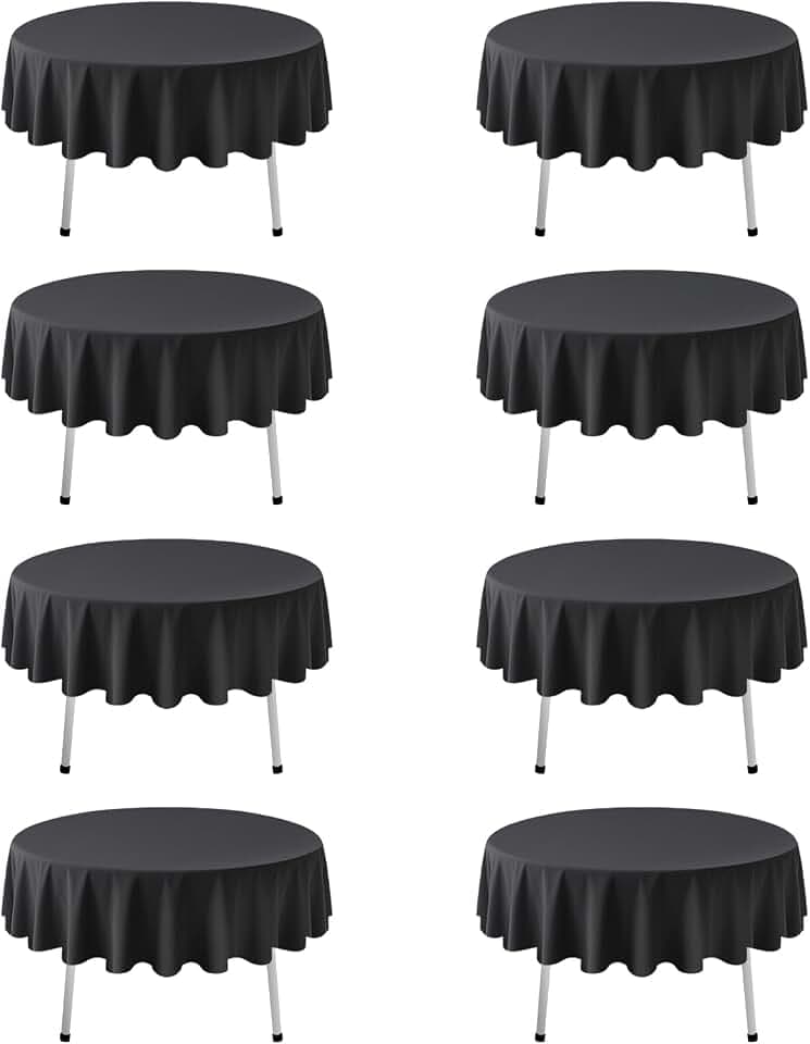 8 Pack Black Round Tablecloths 60 Inch for 24"-36" Table